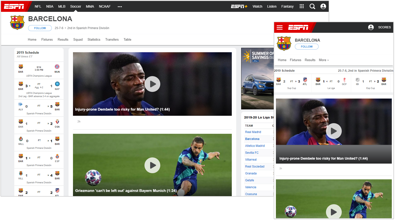 ESPN layout adjusts to support desktop and mobile users